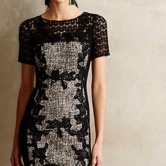 Anthropologie Dresses & Skirts - Anthropologie Moulinette Soeurs Lace Boucle Sheath Dress Black Tweed Knit Size 8